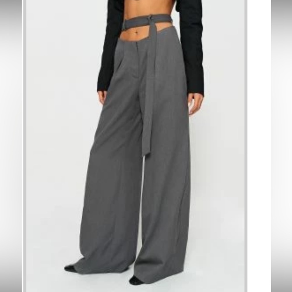 SOLADO Low Waist Tie Detail Solid Wide Leg Pants